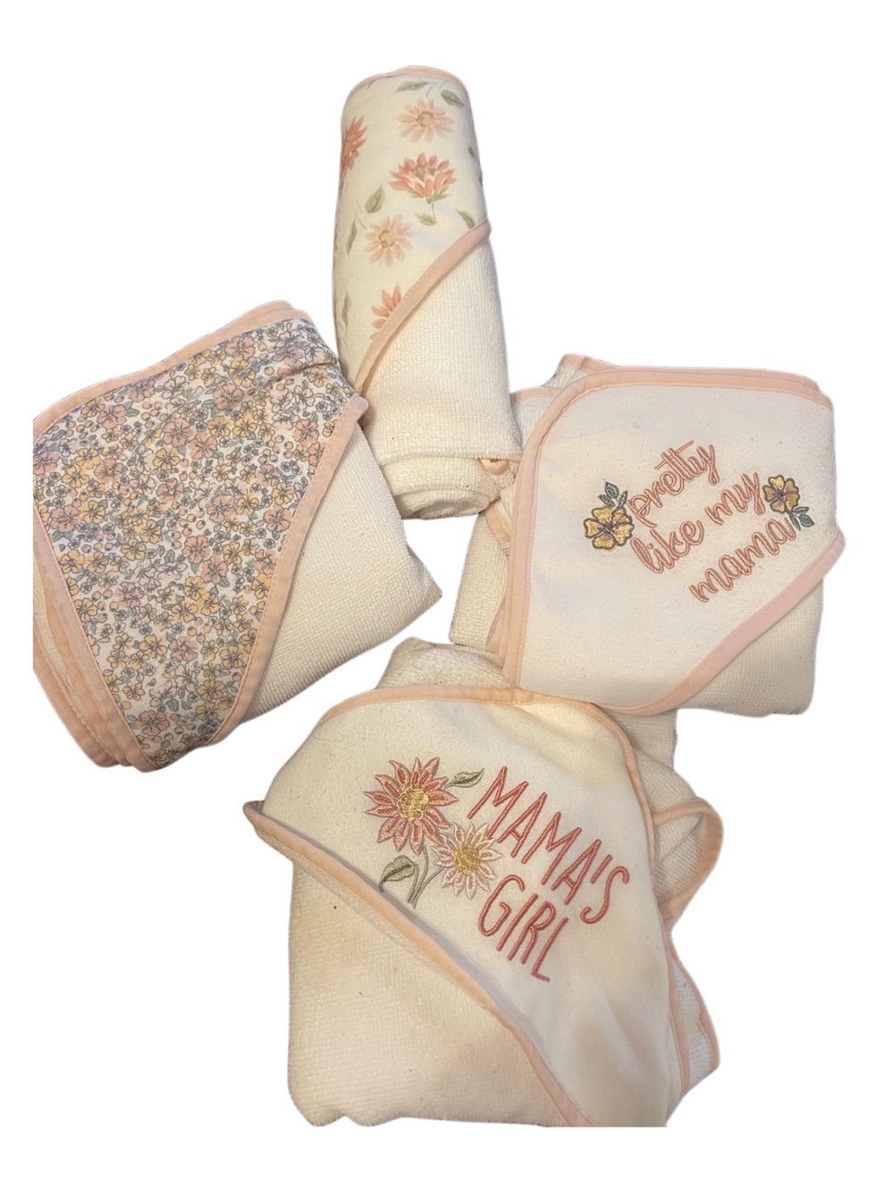 Floral Baby Hooded Towels Set - Pink Trim